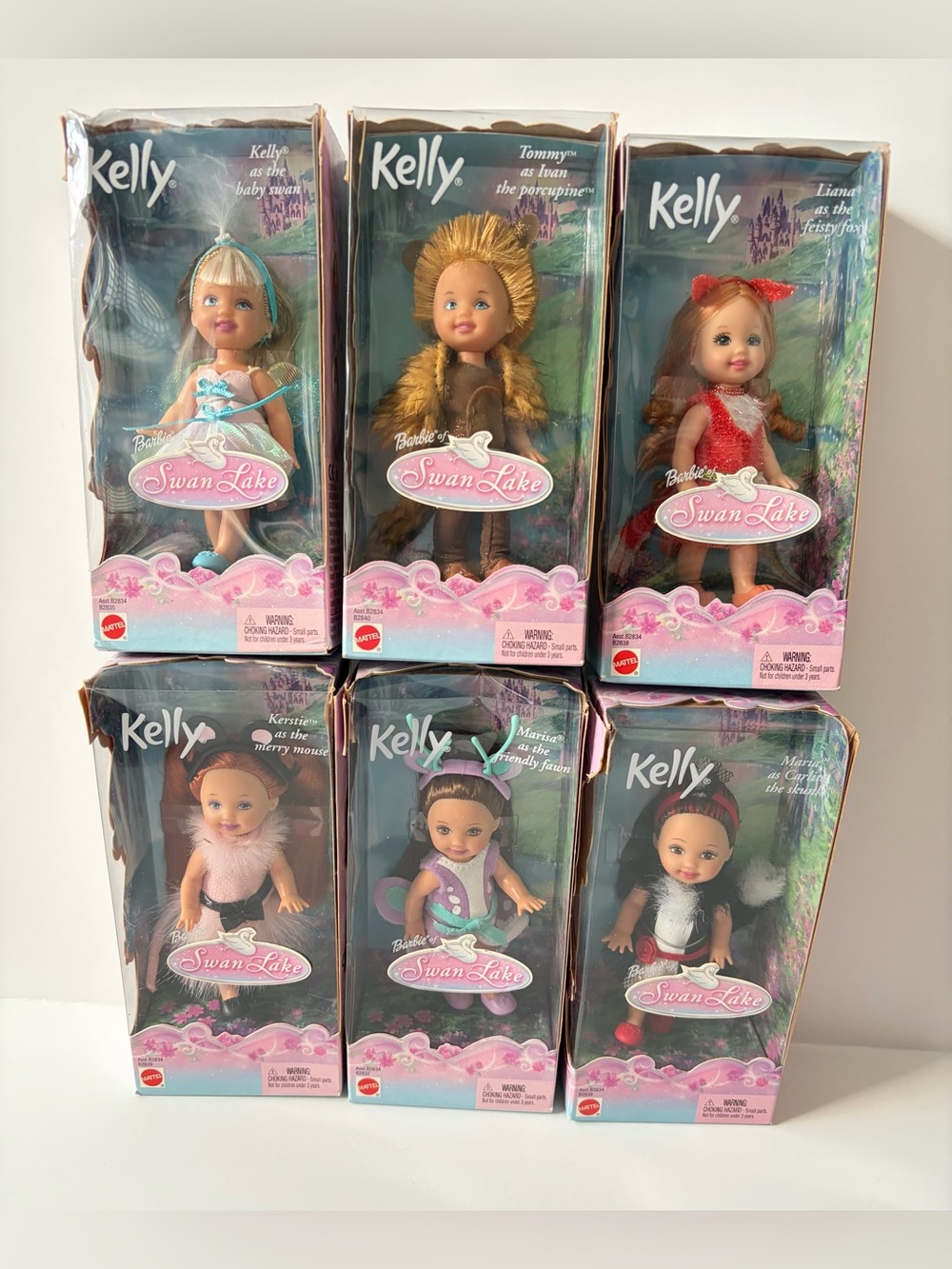 Full Set of 6 2003 Barbie Swan Lake Kelly Dolls 4” NIB